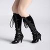 1/6 Scale Female Black Long Boots Strap High Heeled Boot Hollow Inside Shoes Model Accessory for 12inch PH TBL JO Action Figure Body view 4