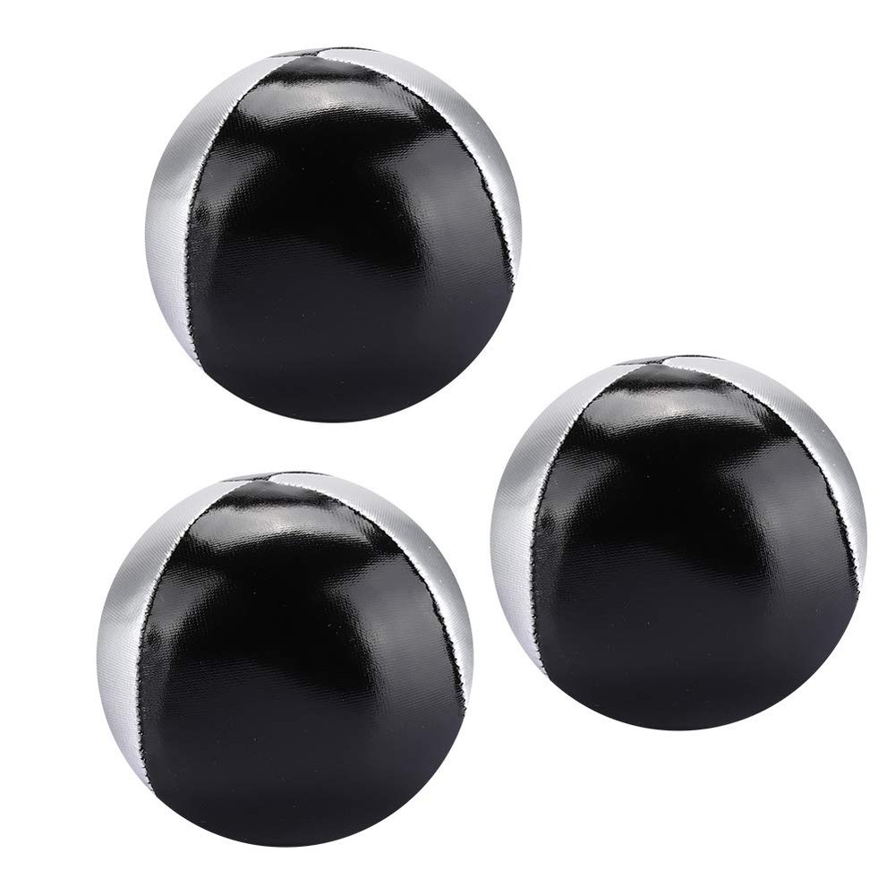 3PCS Juggling Balls Silver Black, Indoor Leisure Portable Juggling Balls Performance Props Juggling Balls, PU Leather Juggling Bean Bags How to Juggle Kit Silver Black for Performance Props
