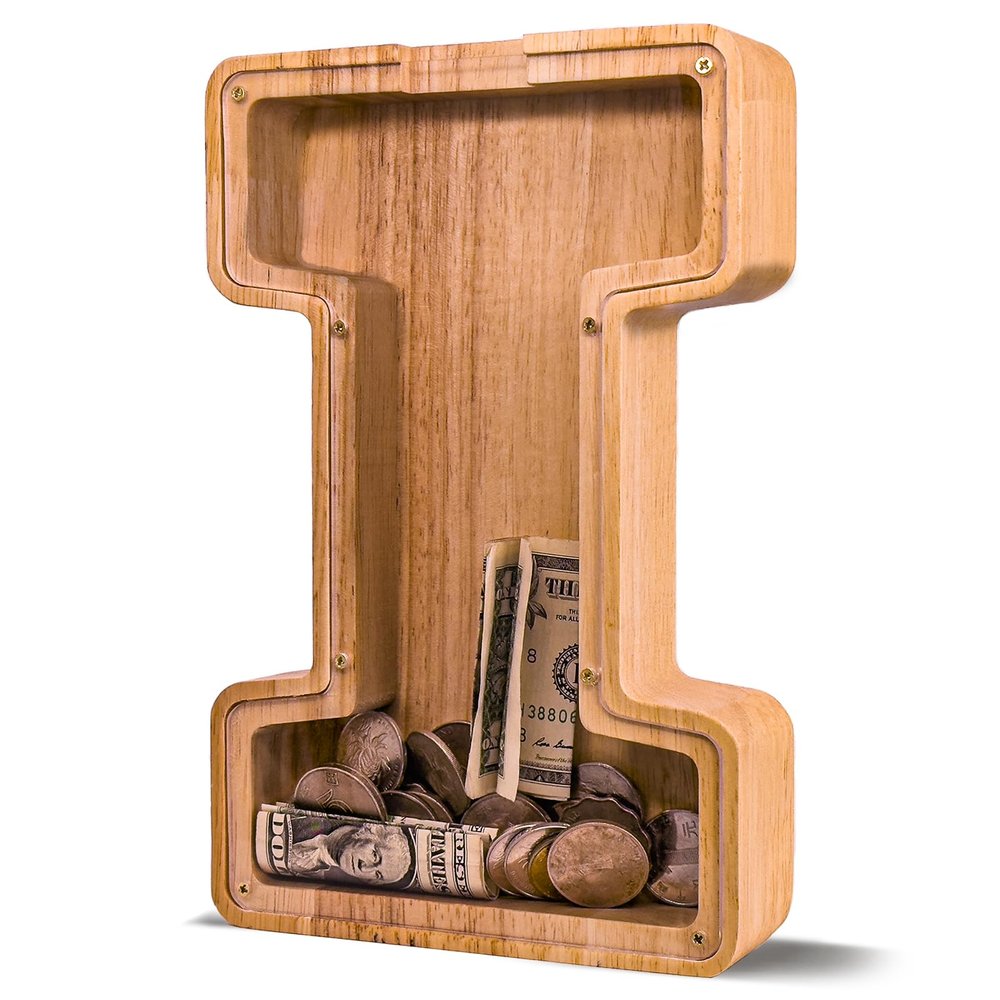 JOOMLAFLY Wooden Letter Piggy Bank for Kids Larger Letter Piggy Bank for Boys and Girls Personalized Piggy Bank Initial Coin Bank Wood Kids Money Bank for Birthday and Festival