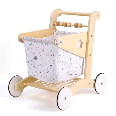 Woodtoe Wooden Baby Walker Doll Stroller | Adjustable Speed Shopping Cart for Toddlers 1-3 | Baby Push Walker - Pretend Play Grocery Cart | Wood Stroller Push Toys for Baby 1 2 3, 1st Birthday Gift