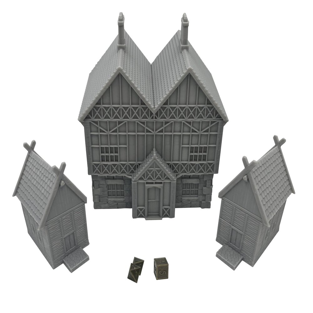 HAUTICO Miniature Buildings, Architecture Terrain Scenery for 18mm RPG Tabletop Wargame, DND, Paintable (HVillageHouses3-1)