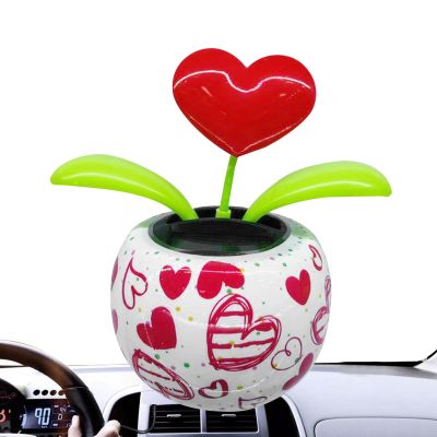Solar Powered Dancing Figurines Toy | Solar Dancing Figurines | Valentine Solar Dancing Toys | Solar Dance Flower | Heart Swing Dancing Flower In Pots | Dashboard Solar Heart Flower Car Accessorie, 1