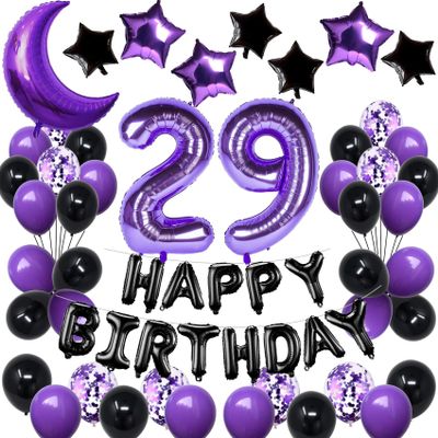 NANINUNENO 29th Birthday Decorations Set for Girl Women Boy Men, Purple Black 29 Happy Birthday Balloons Supplies with Purple Number Balloons 29 Happy Birthday Banner