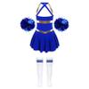 FEESHOW Kids Girls Cheerleading Dress Outfits Sleeveless Dress with Flower Balls Socks Halloween Fancy Party Dress Up A Royal Blue 12 Years view 2