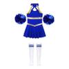 FEESHOW Kids Girls Cheerleading Dress Outfits Sleeveless Dress with Flower Balls Socks Halloween Fancy Party Dress Up A Royal Blue 12 Years view 4