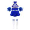 FEESHOW Kids Girls Cheerleading Dress Outfits Sleeveless Dress with Flower Balls Socks Halloween Fancy Party Dress Up B Royal Blue 16 Years view 3