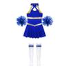 FEESHOW Kids Girls Cheerleading Dress Outfits Sleeveless Dress with Flower Balls Socks Halloween Fancy Party Dress Up B Royal Blue 16 Years view 4
