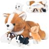 5 Pieces Dog Stuffed Animal with Babies, 16" Mommy Stuffed Corgi Dog Plush with 4 Puppies Plush Inside, Huggable Dogs Pillow Toys and Puppy Surprise for Kids Easter Stuffers Christmas Birthday Gift view 1