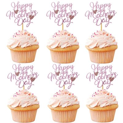 36 pcs Mother's Day Cupcake Topper Happy Mother's Day Pink Party Cake Decorations Cupcake Toppers Picks for Mother's Birthday Party (pink heart)