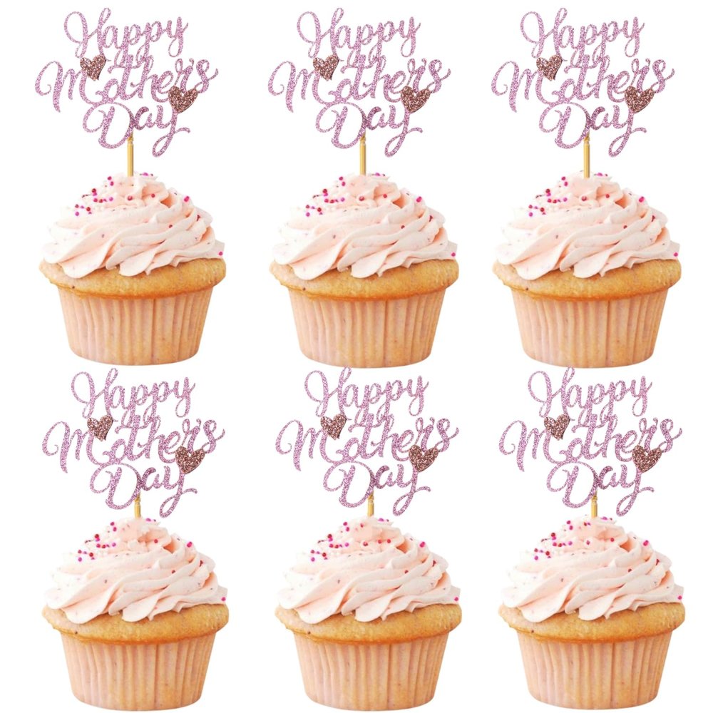 36 pcs Mother's Day Cupcake Topper Happy Mother's Day Pink Party Cake Decorations Cupcake Toppers Picks for Mother's Birthday Party (pink heart)