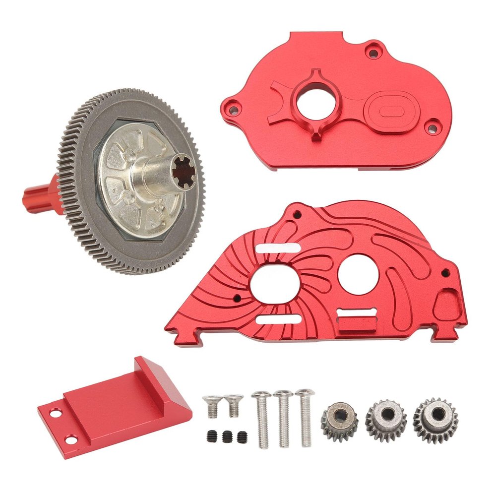 Pyhodi RC Gearbox Cover, Aluminum Alloy Transmission Box Housing with Gear Wheel and Pinion, for ARRMA SENTON Granite Typhon 1/10 RC Car, High Strength, Quiet Operation, Light Weight, Red