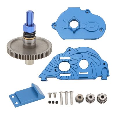 Pyhodi RC Gearbox Cover, Aluminum Alloy Transmission Box Housing with Gear Wheel and Pinion, for ARRMA SENTON Granite Typhon 1/10 RC Car, High Strength, Quiet, Light Weight, Dark Blue