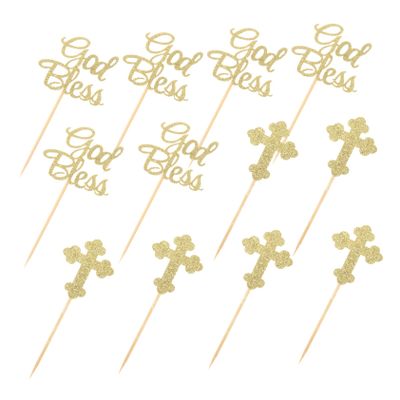 12Pcs Glitter Cross Cake Toppers - Golden Party Cake Decorations for Weddings, Birthdays, and Celebrations - 2 Sets of 6 Each