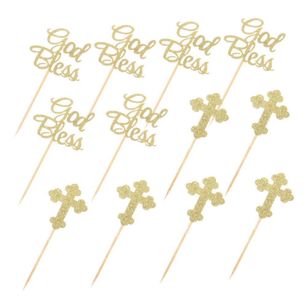 12Pcs Glitter Cross Cake Toppers - Golden Party Cake Decorations for Weddings, Birthdays, and Celebrations - 2 Sets of 6 Each
