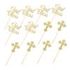 12Pcs Glitter Cross Cake Toppers - Golden Party Cake Decorations for Weddings, Birthdays, and Celebrations - 2 Sets of 6 Each view 1