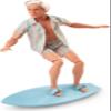 Barbie The Movie Ken Doll Wearing Pastel Pink and Green Striped Beach Matching Set with Surfboard and White Sneakers view 3