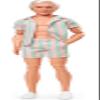 Barbie The Movie Ken Doll Wearing Pastel Pink and Green Striped Beach Matching Set with Surfboard and White Sneakers view 4