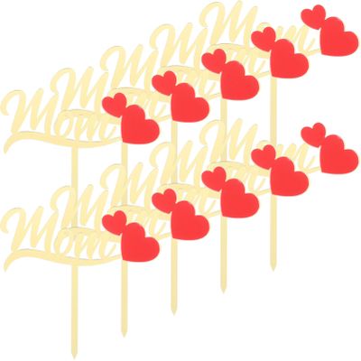 10pcs Mothers Day Cake Toppers Golden Acrylic Mom Cupcake Picks Holiday Cake Decorations for Happy Mothers Day Birthday Party Supplies