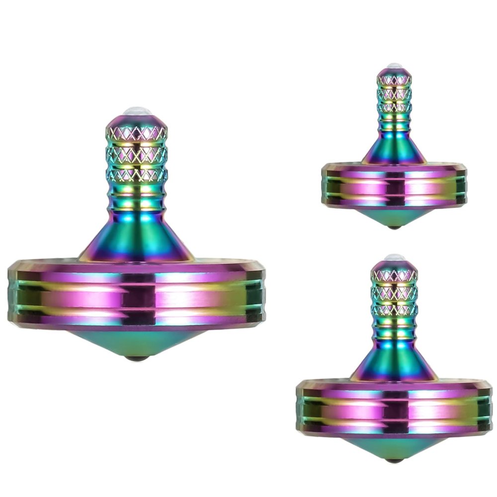LOQATIDIS Precision Metal Spinning Top, The Easiest to Spin, Long Spin time Exceed 8 Mins, Support Handstand Rotation, Kill Time Relief Stress ADHD Anti-Anxiety Fidget Toys (3PCS L+M+S, Colorful)
