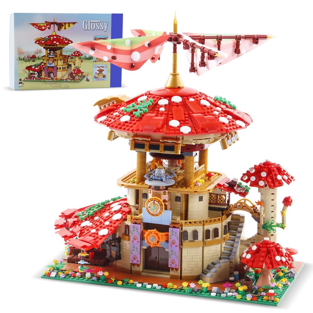 2763PCS Mushroom House Building Blocks,Creative Ideals Ganoderma Hotel Building Blocks, Perfect Choice for 6+ Boys, Girls or Adults