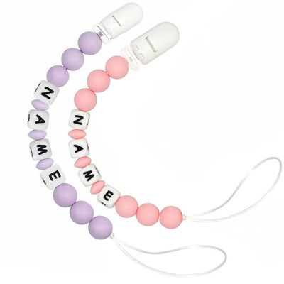2pcs Personalized Name Baby Pacifier Clips Custom Pacifier Chain Holder for Baby Newborn Gift (A)