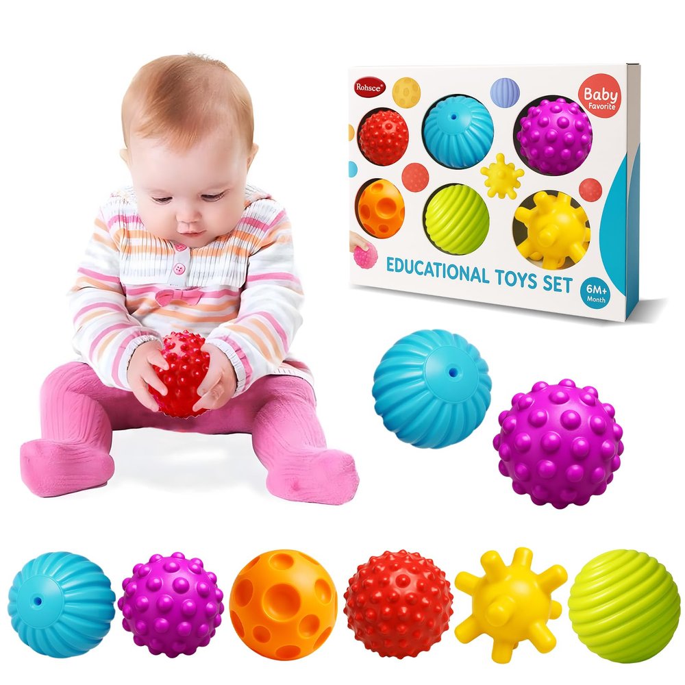 ROHSCE Baby Balls for Toddlers 1-3, Bath Toys for Babies 6-12 Months, Infant Soft Sensory Balls Set, Montessori Bathroom Shower Teether Gift for Boys Girls 6 Pack