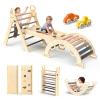 BlueWood Pikler Triangle Set 7in1 Foldable Baby Climbing Toys Wooden Montessori Climbing Set with Arch&Ramp&Ladder Baby Climber Indoor Jungle Gyms for Toddlers Montessori Toys - Mauve Pink view 1