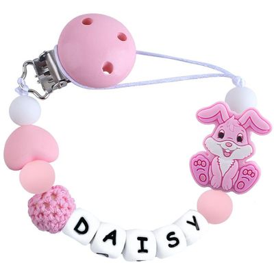 Personalized Pacifier Clip with Name Easter Bunny Customized Pacifier Holder Clip for Boys Girls (Pink)