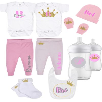 Pink Princess: 10-Piece Custom Baby Gift Set  Personalized with Your Baby's Name for a Cute and Casual Touch!