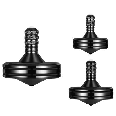 LOQATIDIS Precision Metal Spinning Top, The Easiest to Spin, Long Spin time Exceed 8 Mins, Support Handstand Rotation, Kill Time Relief Stress ADHD Anti-Anxiety Fidget Toys (3PCS L+M+S, Black)