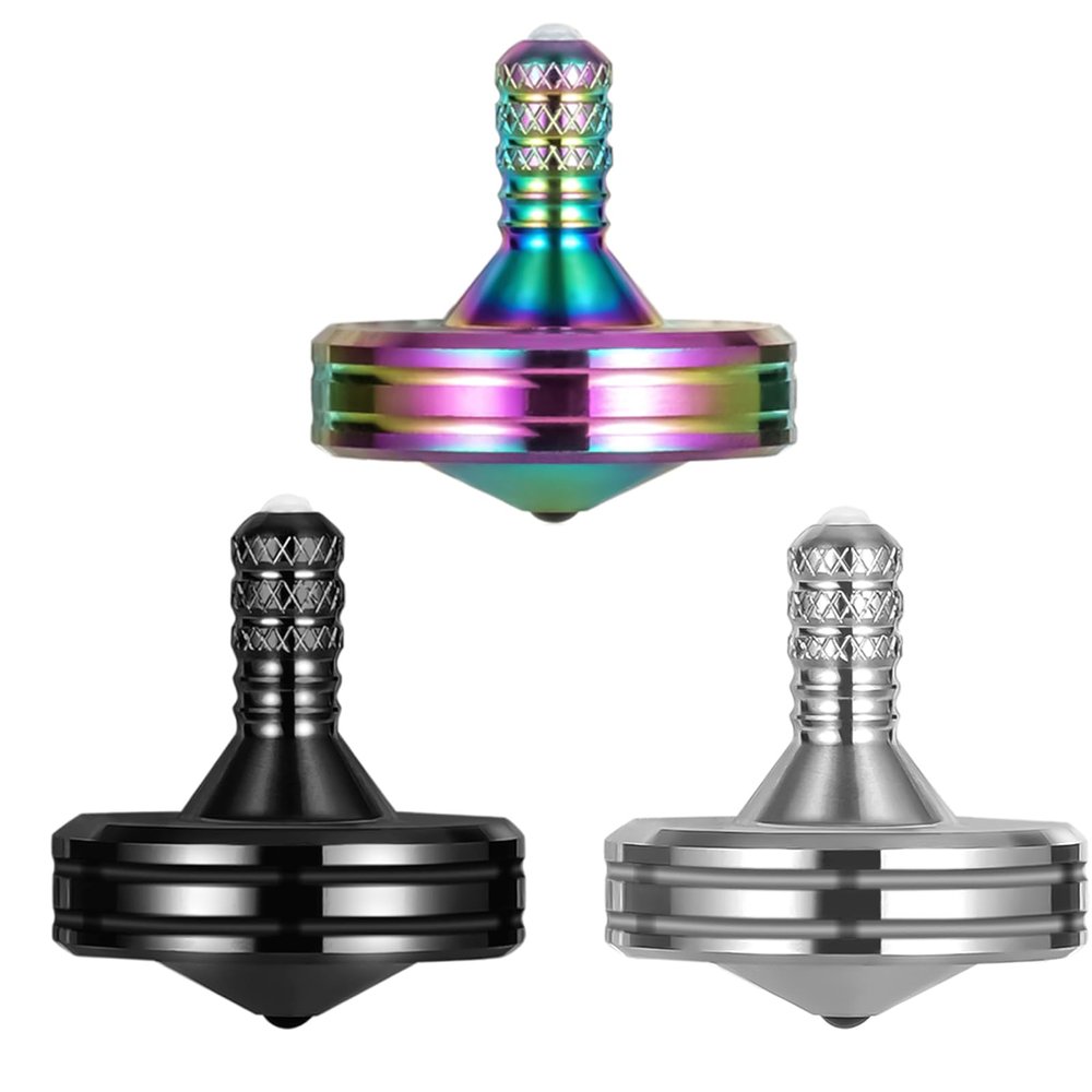 LOQATIDIS Precision Metal Spinning Top, Easy to Spin, Long Spin time Exceed 8 Mins, Support Handstand Rotation, Kill Time Relief Stress ADHD Anti-Anxiety Fidget Toys (3PCS M, Black+Silver+Colorful)