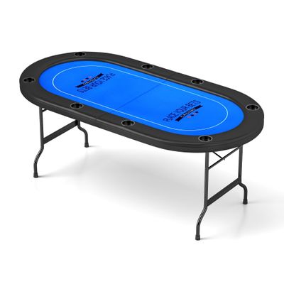 COLOR TREE Premium 8 Player Foldable Poker Table, Portable Texas Blackjack Holdem Poker Table with Cup Holders, Folding Casino Leisure Card Board Game Table with Padded Rails, Stylish Blue Design
