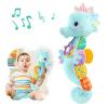 AWOTOY Baby Toys 0 to 12 Months, Musical Stuffed Animal Activity Soft Toys with Multi-Sensory Crinkle, Rattle and Textures, Infant Tummy Time Toys for Newborn Boys, Seahorse, Blue view 1