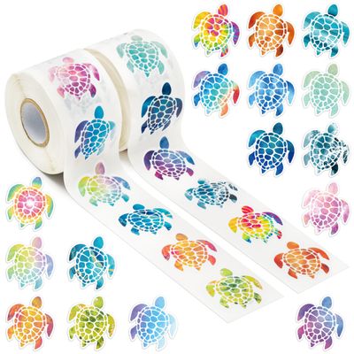 A1diee Spring Sea Turtle Sticker - 1000Pcs in 2 Rolls with 16 Patterns Cute Colorful Turtle Motivational Self-Adhesive Decals Gifts for Children Kids Teacher Reward Party Favor Windows Water Bottle