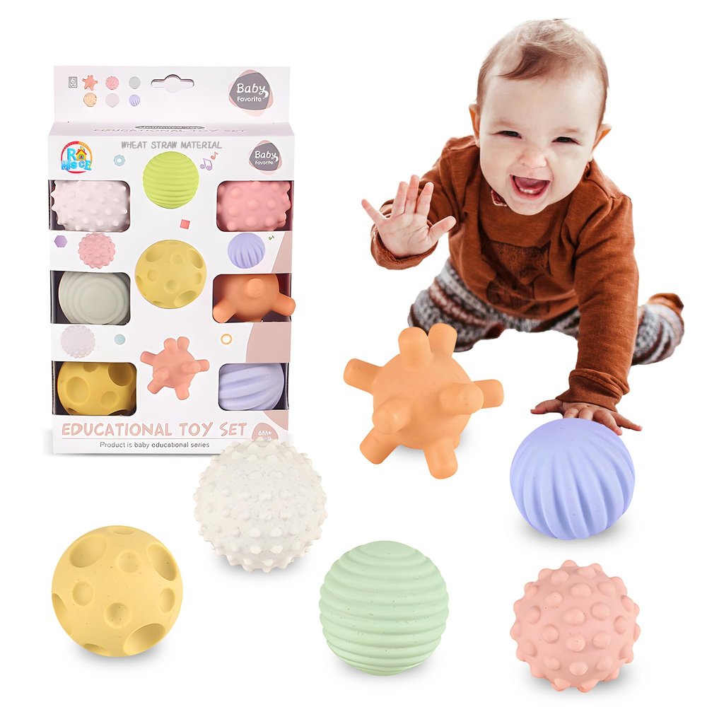 ROHSCE Sensory Balls for Babies - 6 Pack, Ball for Toddlers 1-3, Soft & Textured Montessori Baby Toys 6 to 12 Months, Wheat Straw Toddler Balls for Infant Development