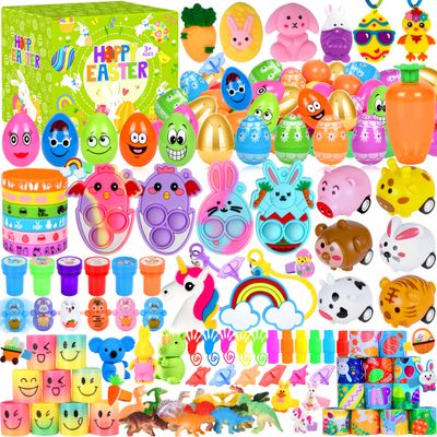 110 Pcs Colorful Prefilled Easter Eggs Filled with Assorted Toys Stickers Inside, Easter Basket Stuffers for Kids Boys Girls Party Favors Egg Hunt Goodie Bags Stuffers Filling Treats Classroom Prize