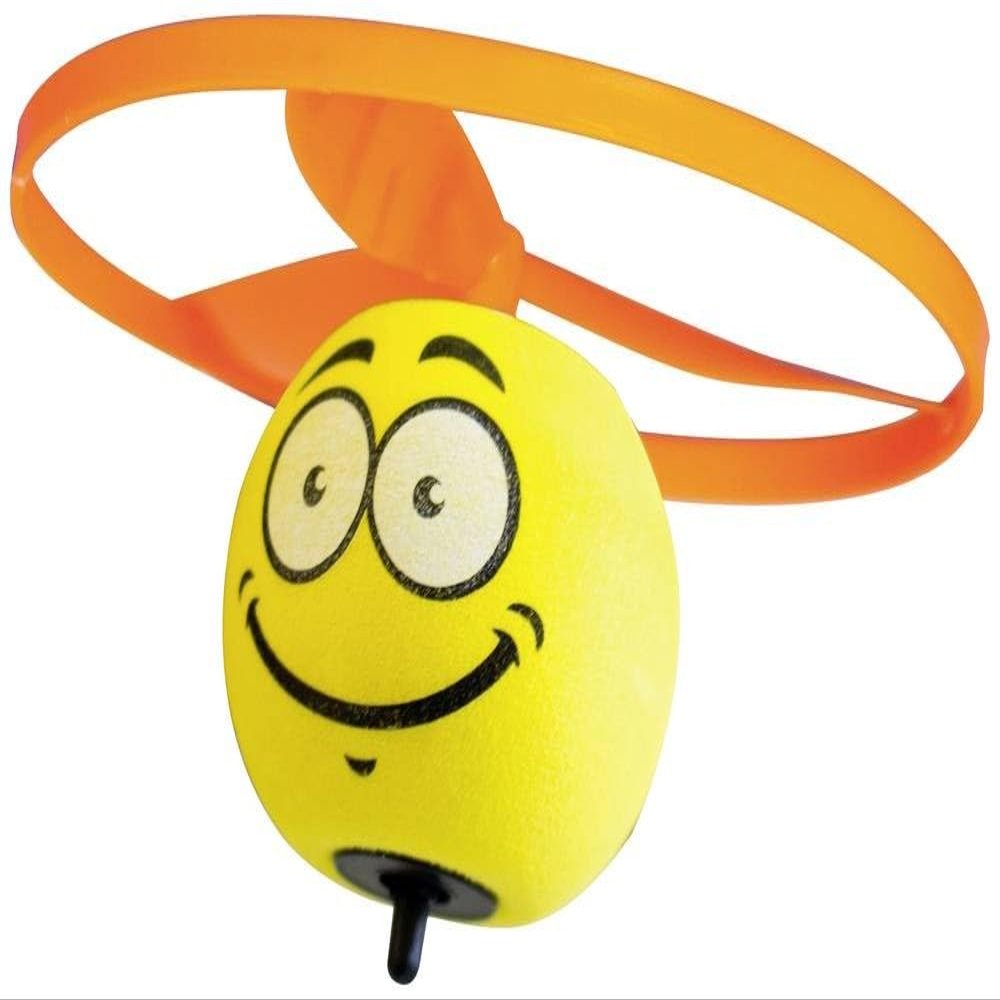 Paul Gnther 1638 Flying Spinning Top Spin Ball with Smiley Motif, Includes Starter, for Children from 4 Years, Flies High and Spinning After Landing, Rotor Approx. Diameter 12.5 cm