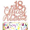 18 Official Adulthood Cake Topper, Cheers to 18 Years/Time to Adult Cake Decor for Boy Girl, Happy 18th Birthday Party Decoration Supplies, Rose Gold Glitter view 1