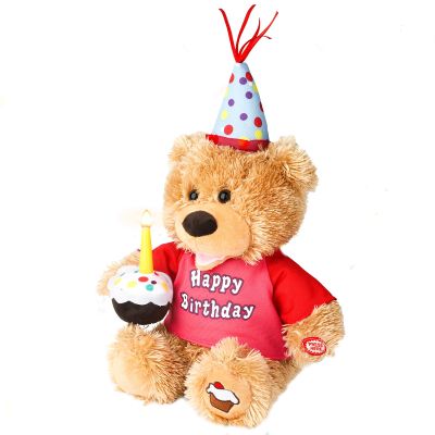 Humor Ted Dancing Singing Happy Birthday Interactive Teddy Bear Stuffed Animal W/Cupcake,Singing Stuffed Animals Musical Animated Plush Toy W/Glow Candle, Teddy Bear Birthday Gift for Kids Adults,12"