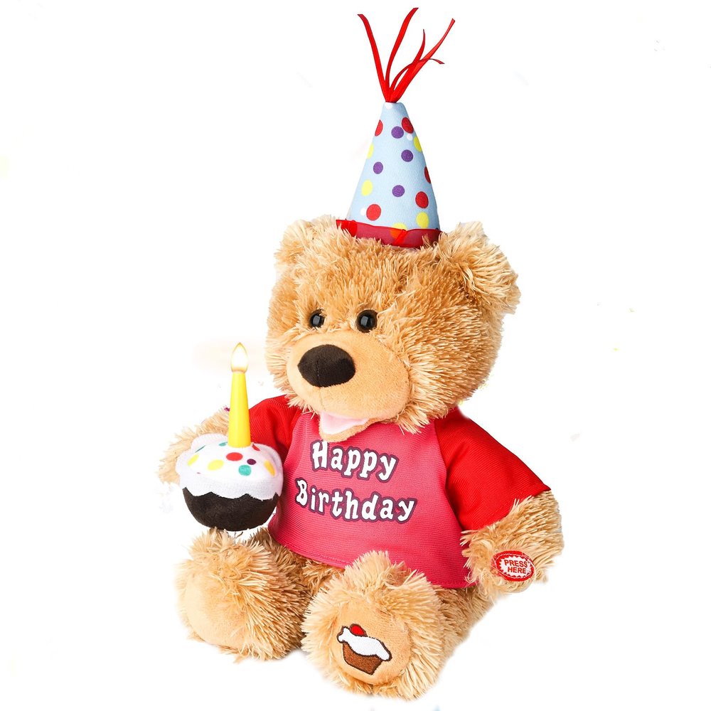 Humor Ted Dancing Singing Happy Birthday Interactive Teddy Bear Stuffed Animal W/Cupcake,Singing Stuffed Animals Musical Animated Plush Toy W/Glow Candle, Teddy Bear Birthday Gift for Kids Adults,12"