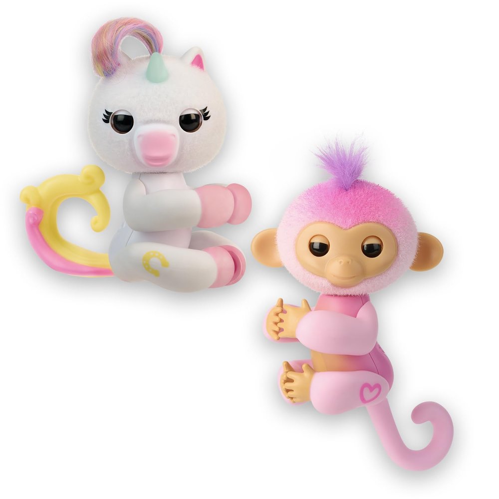 Fingerlings Interactive Baby Monkey and Unicorn - Pack of 2 - Lulu & Harmony - 70+ Sounds & Reactions, Heart Lights Up, Reacts to Touch (Ages 5+)