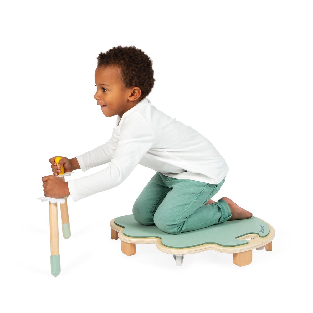 Janod - Sweet Cocoon Rolling Sheet - FSC Wooden Skateboard - Develops the Sense of Balance - Skill Game for Children from 4 Years, Green