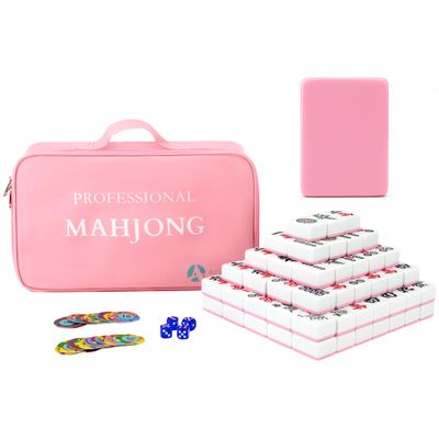 AzulHome Pink Mahjong Game Set, 144 Large 42mm(1.7") Melamine Tiles with 4 Dices 80 Poker Chips, Complete Traditional Mahjong Tiles Set, Large, Majiang, (Tiles Only)