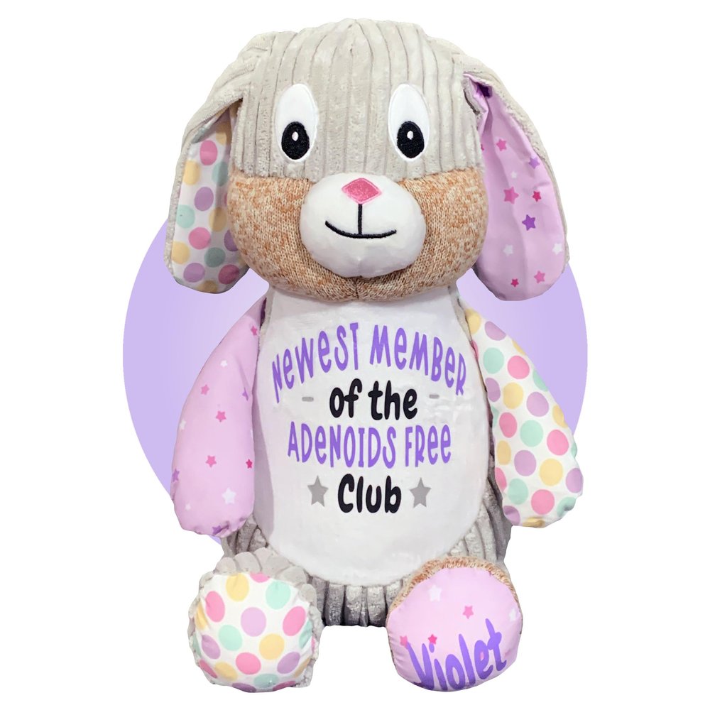 Adenoidectomy Recovery Gifts for Kids - 17" Personalized Violet Bunny - Adenoidectomy Must Haves - Gifts for Adenoids Surgery - Adenoid Recovery Presents for Children - Surgery Stuffed Animal