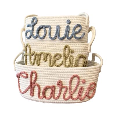 Custom Baby Name Basket, Personalized Baby Gift Basket Cotton Rope Diaper Caddy Nursery Organizer Stortage Bin for Baby Shower (Style A)
