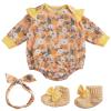 BABESIDE 3 Pcs Reborn Baby Doll Clothes for 17-22 Inch Babydolls, Floral Pattern Doll Clothes Onesies with Shoes and Headband for Lifelike Reborn Baby Dolls Accessories, Yellow view 1