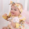 BABESIDE 3 Pcs Reborn Baby Doll Clothes for 17-22 Inch Babydolls, Floral Pattern Doll Clothes Onesies with Shoes and Headband for Lifelike Reborn Baby Dolls Accessories, Yellow view 4