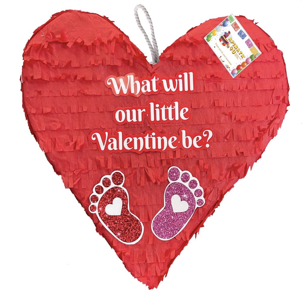 APINATA4U Large 19 Valentine's Day Pull String Heart Pinata, Gender Reveal Party Supplies & Decorations, Loved Theme Pinata with Baby Foot Prints, Baby Shower Party Celebration, Gift for Her