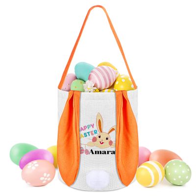 Zmoicky Easter Bunny Basket, Personalized Easter Basket for Kids - Orange Happy Easter Bunny