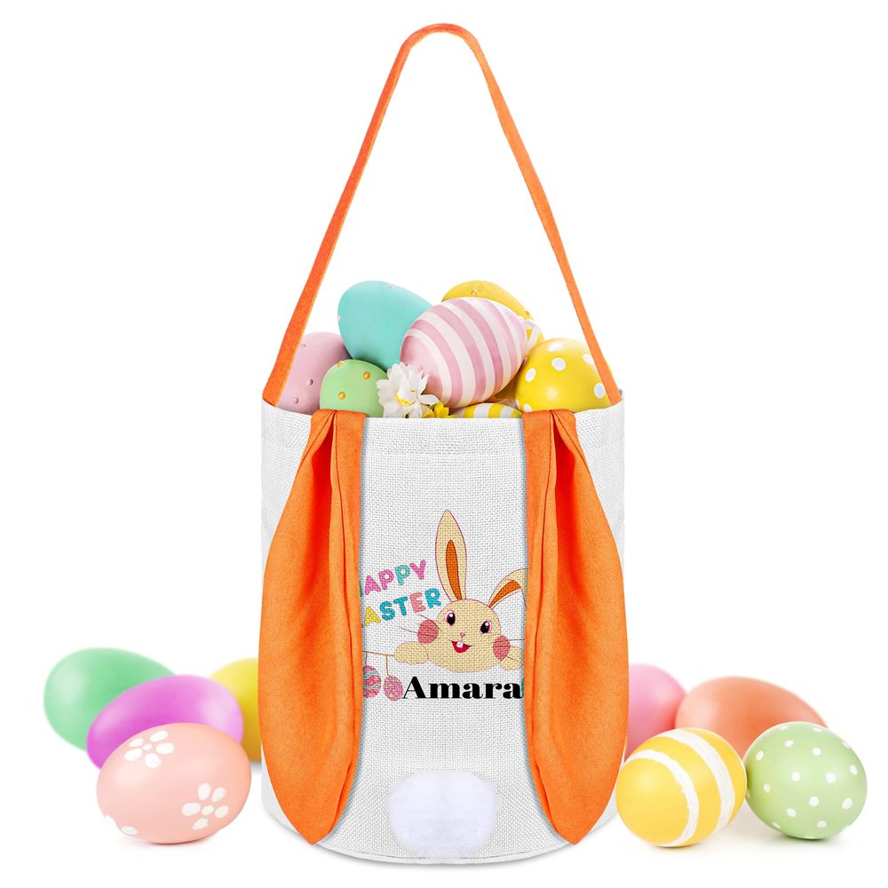 Zmoicky Easter Bunny Basket, Personalized Easter Basket for Kids - Orange Happy Easter Bunny
